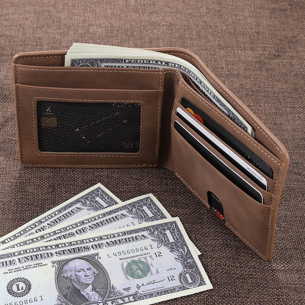 Men's Bifold Custom Inscription Photo Wallet Two Pictures - Brown Leather - soufeelus