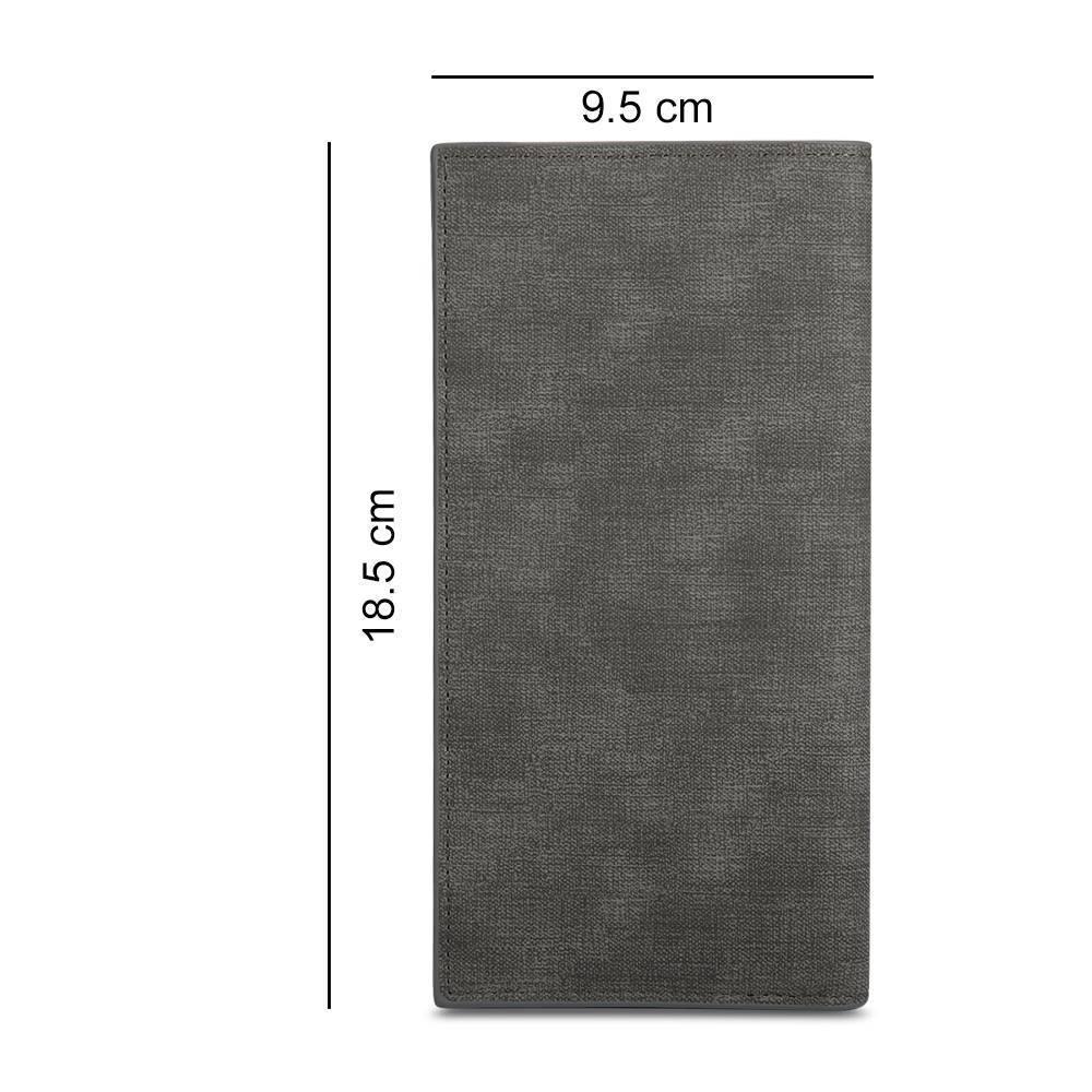 Men's Long Style Bifold Custom Inscription Photo Engraved Wallet - Grey Leather - soufeelus