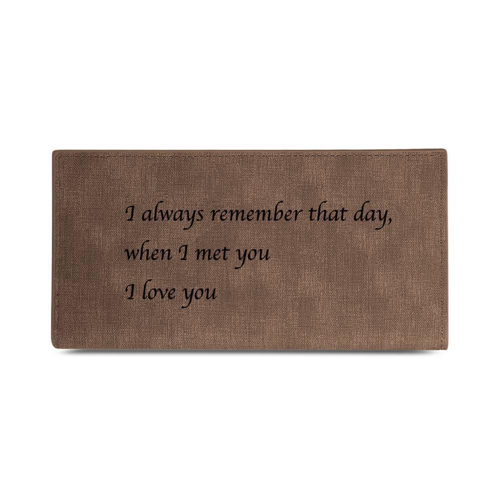 Men's Long Style Bifold Custom Inscription Photo Engraved Wallet - Brown Leather - soufeelus