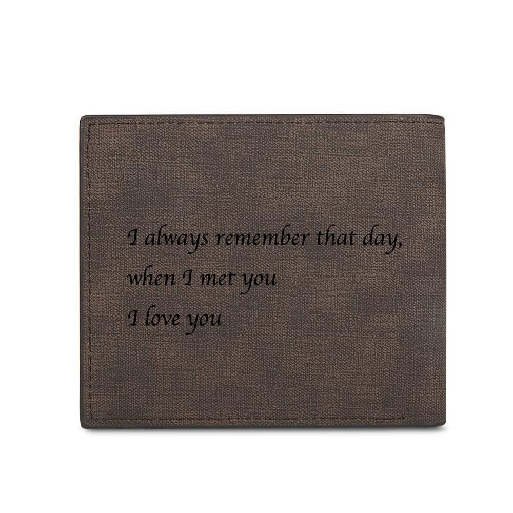 Men's Bifold Custom Inscription Photo Engraved Wallet - Coffee Leather Gift for Men - soufeelus