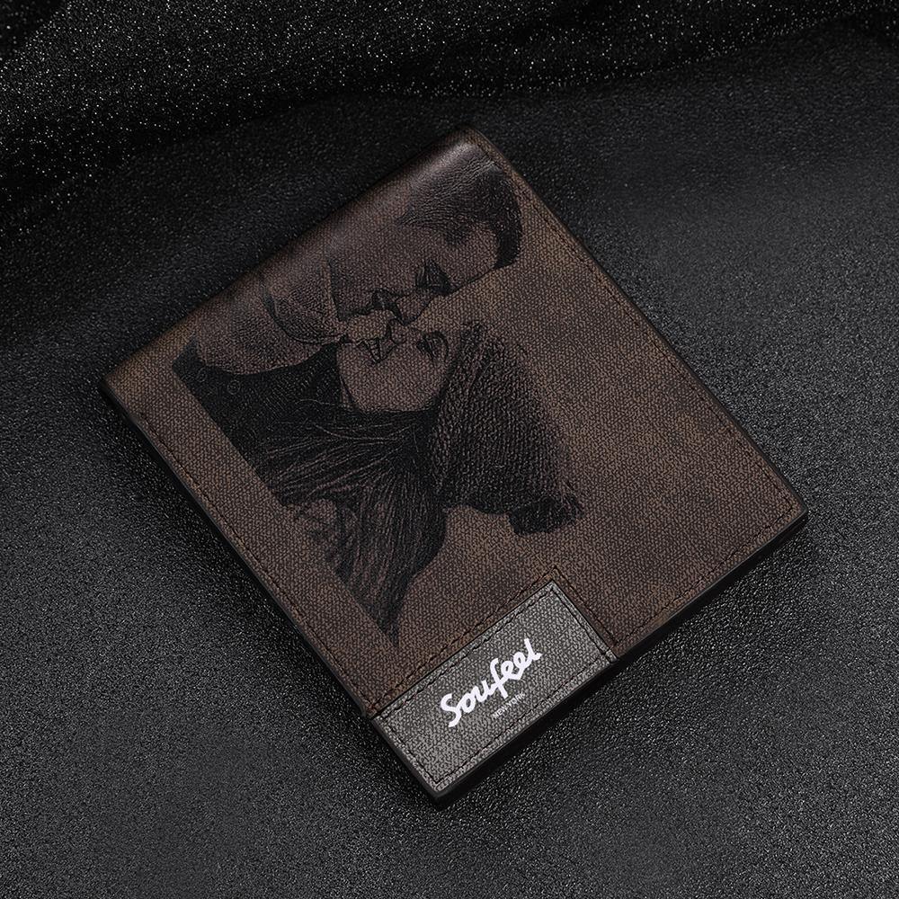 Men's Bifold Custom Inscription Photo Wallet Two Pictures - Coffee Leather - soufeelus