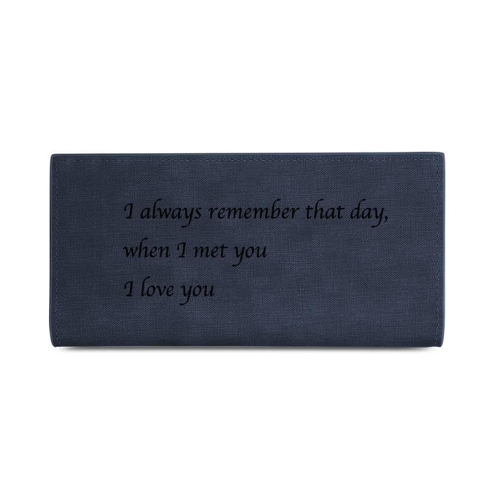 Men's Long Style Bifold Custom Inscription Photo Engraved Wallet - Blue Leather - soufeelus