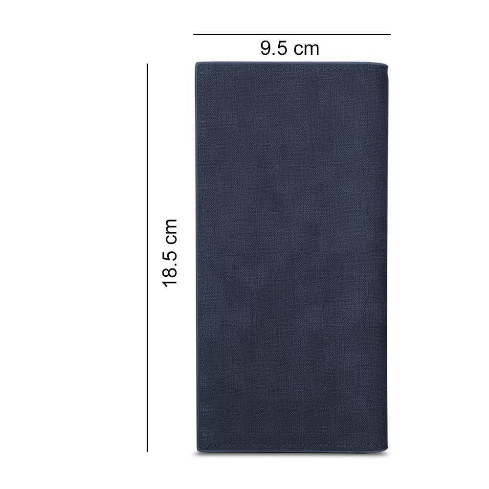 Men's Long Style Bifold Custom Inscription Photo Engraved Wallet - Blue Leather - soufeelus