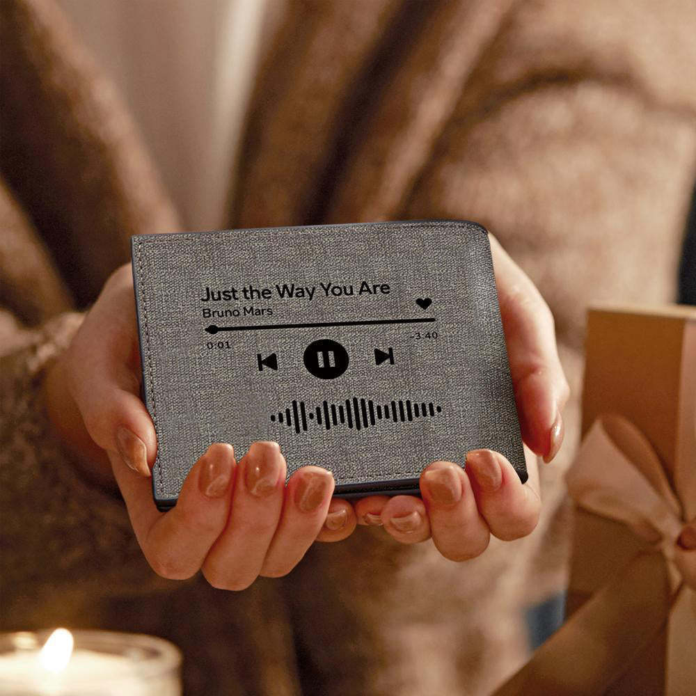 Scannable Music Code Wallet Photo Engraved Wallet Custom Music Song Wallet Memorial Gift