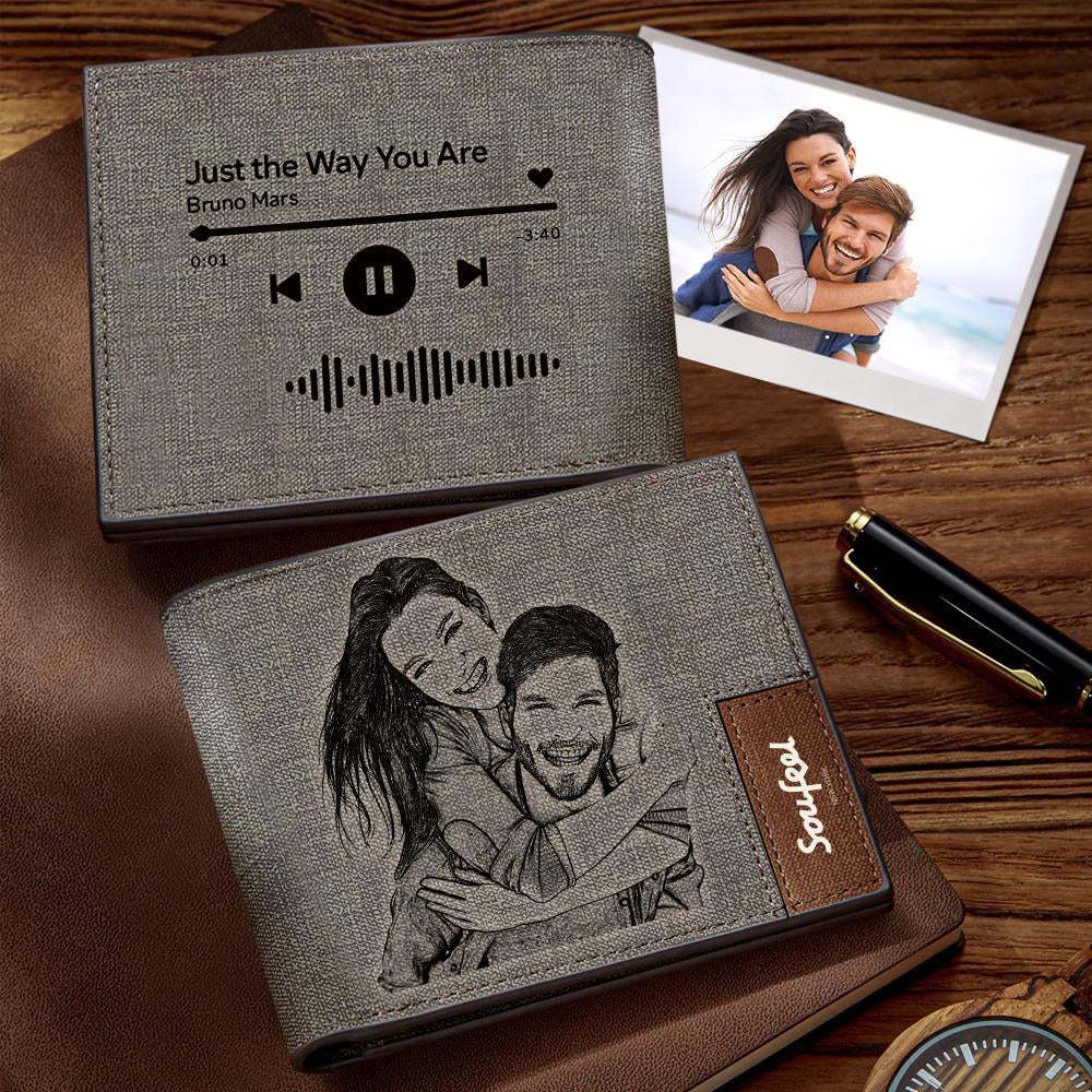 Scannable Music Code Wallet Photo Engraved Wallet Custom Music Song Wallet Memorial Gift