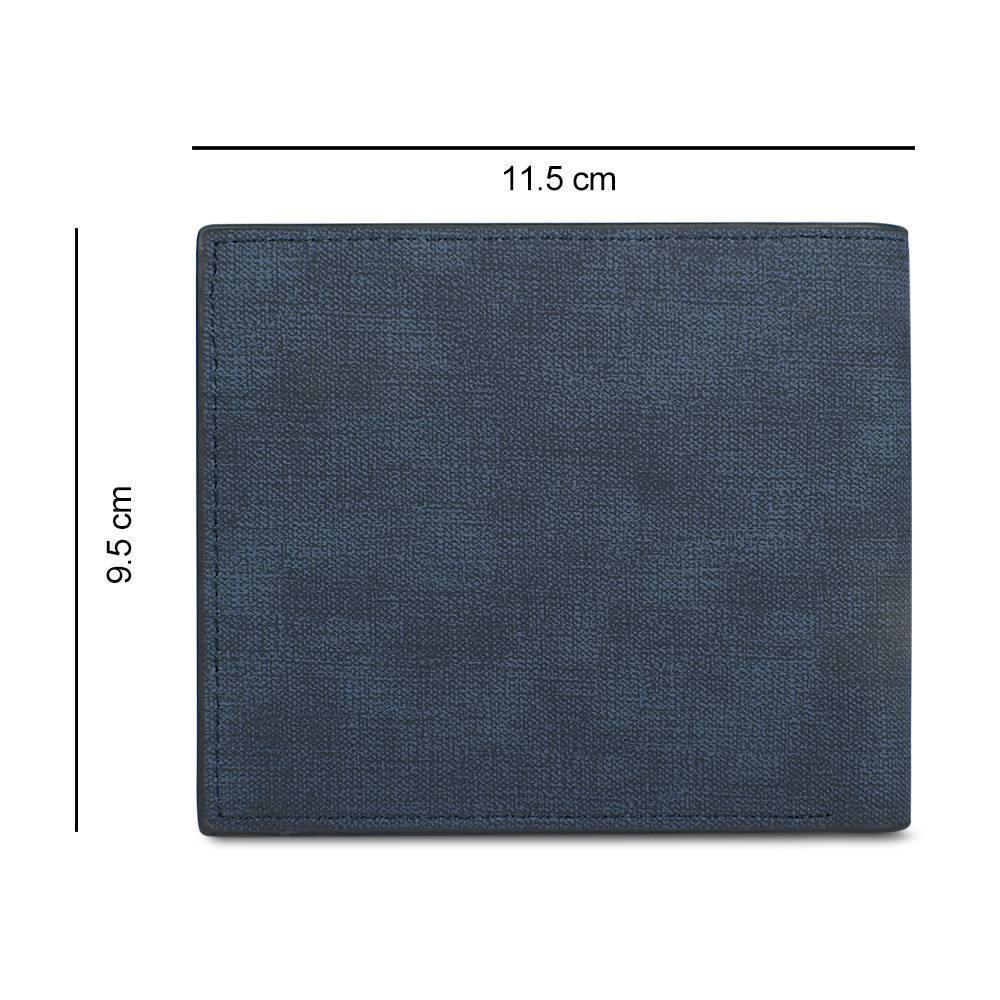Men's Bifold Custom Inscription Photo Wallet - Blue Leather - soufeelus