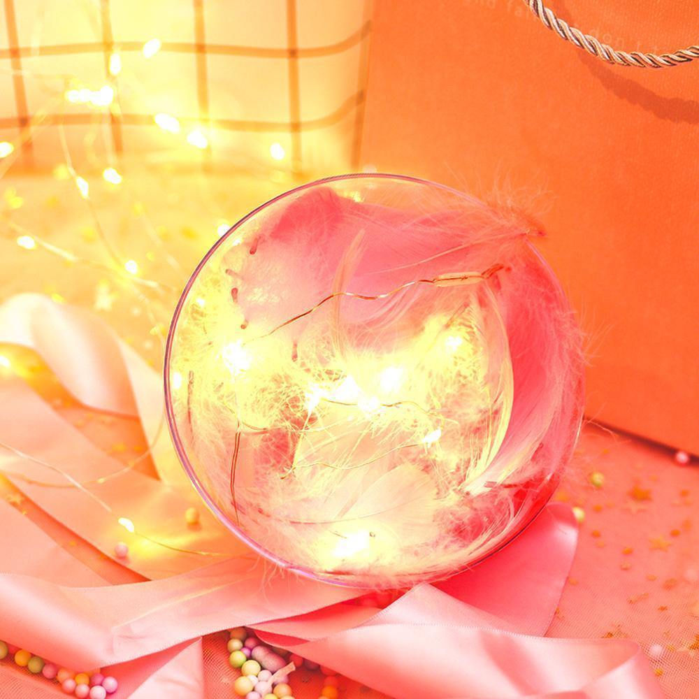 Transparent Plastic Ball Light String Light Pink Feather Three-piece Suit Creative Gift Combination - soufeelus