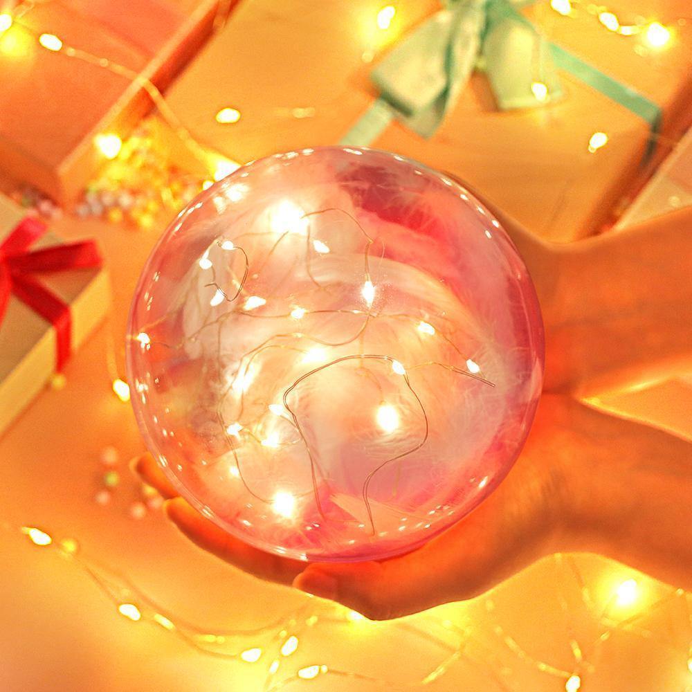 Transparent Plastic Ball Light String Light Pink Feather Three-piece Suit Creative Gift Combination - soufeelus