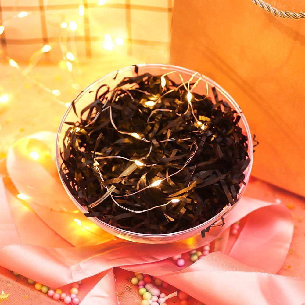 Transparent Round Plastic Ball Color Light String Black Raffia Shredded Paper Silk Three-piece Suit Creative Gift Combination - soufeelus