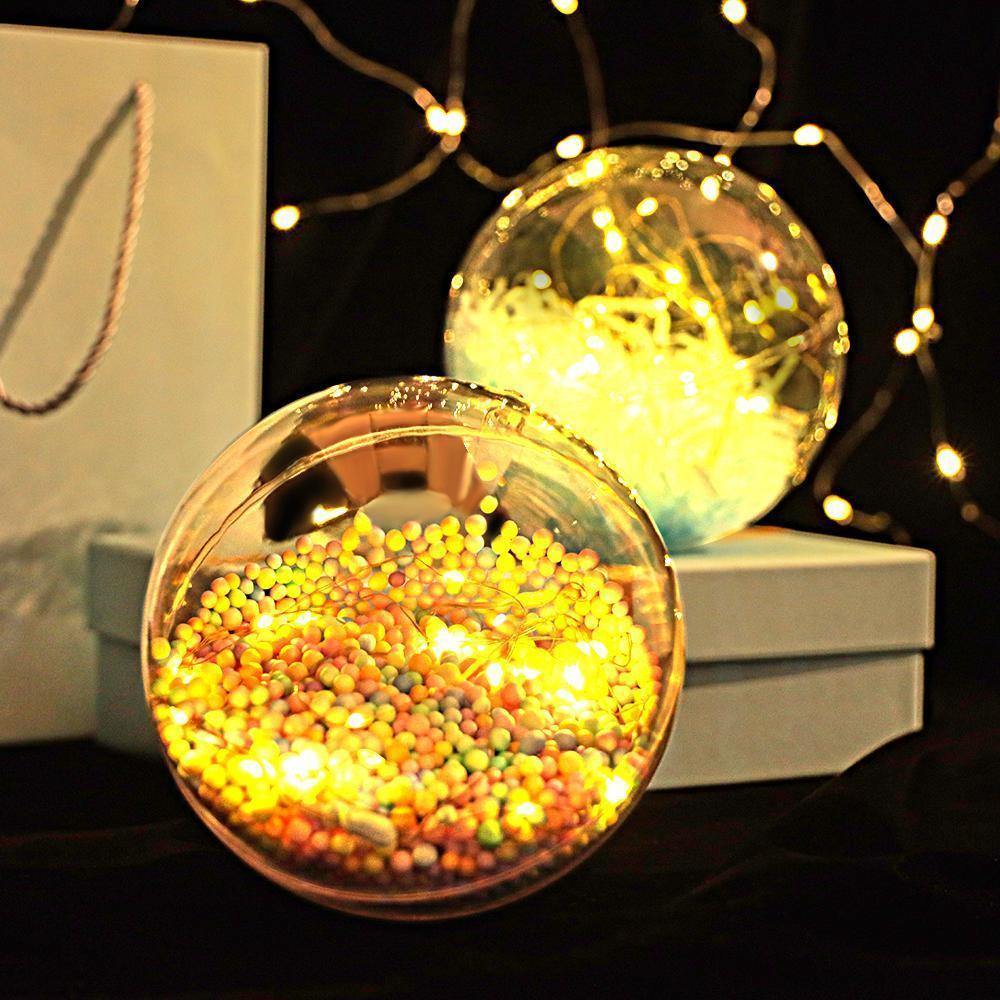Transparent Round Plastic Ball Color Light String Light Blue Raffia Shredded Paper Silk Three-piece Suit Creative Gift Combination - soufeelus