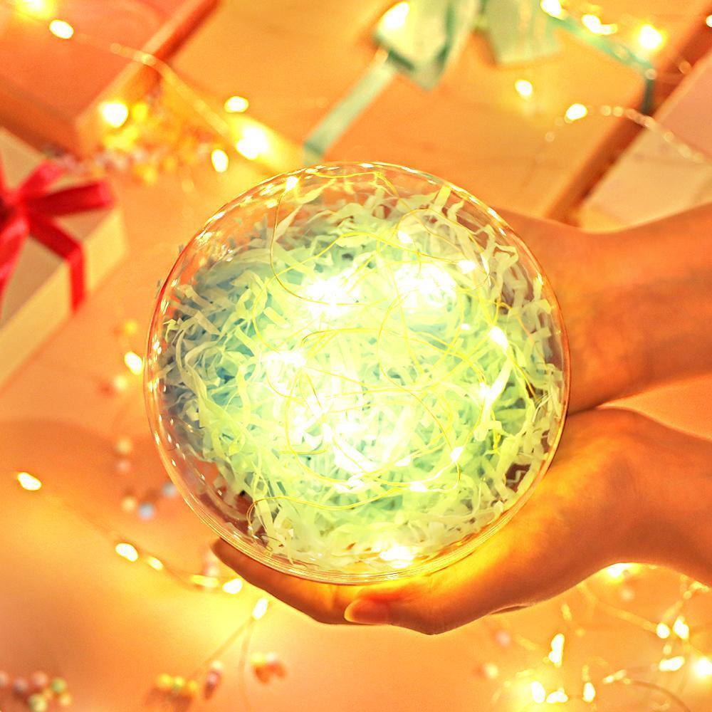 Transparent Round Plastic Ball Color Light String Light Blue Raffia Shredded Paper Silk Three-piece Suit Creative Gift Combination - soufeelus