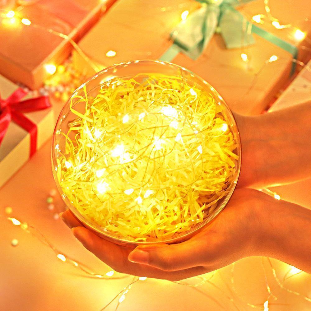 Transparent Round Plastic Ball Color Light String Wood Color Raffia Shredded Paper Silk Three-piece Suit Creative Gift Combination - soufeelus
