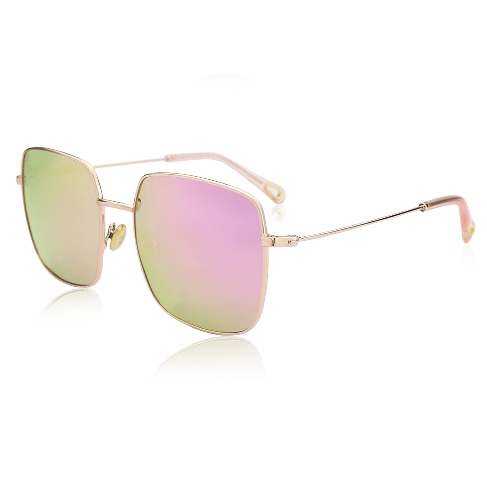 Square Sunglasses with Pink Lenses and Rose Gold Frame - soufeelus