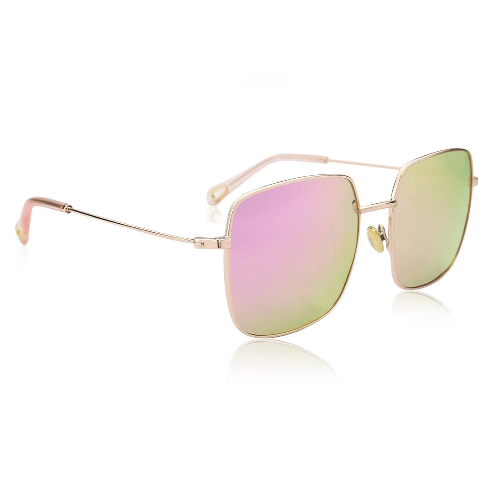 Square Sunglasses with Pink Lenses and Rose Gold Frame - soufeelus