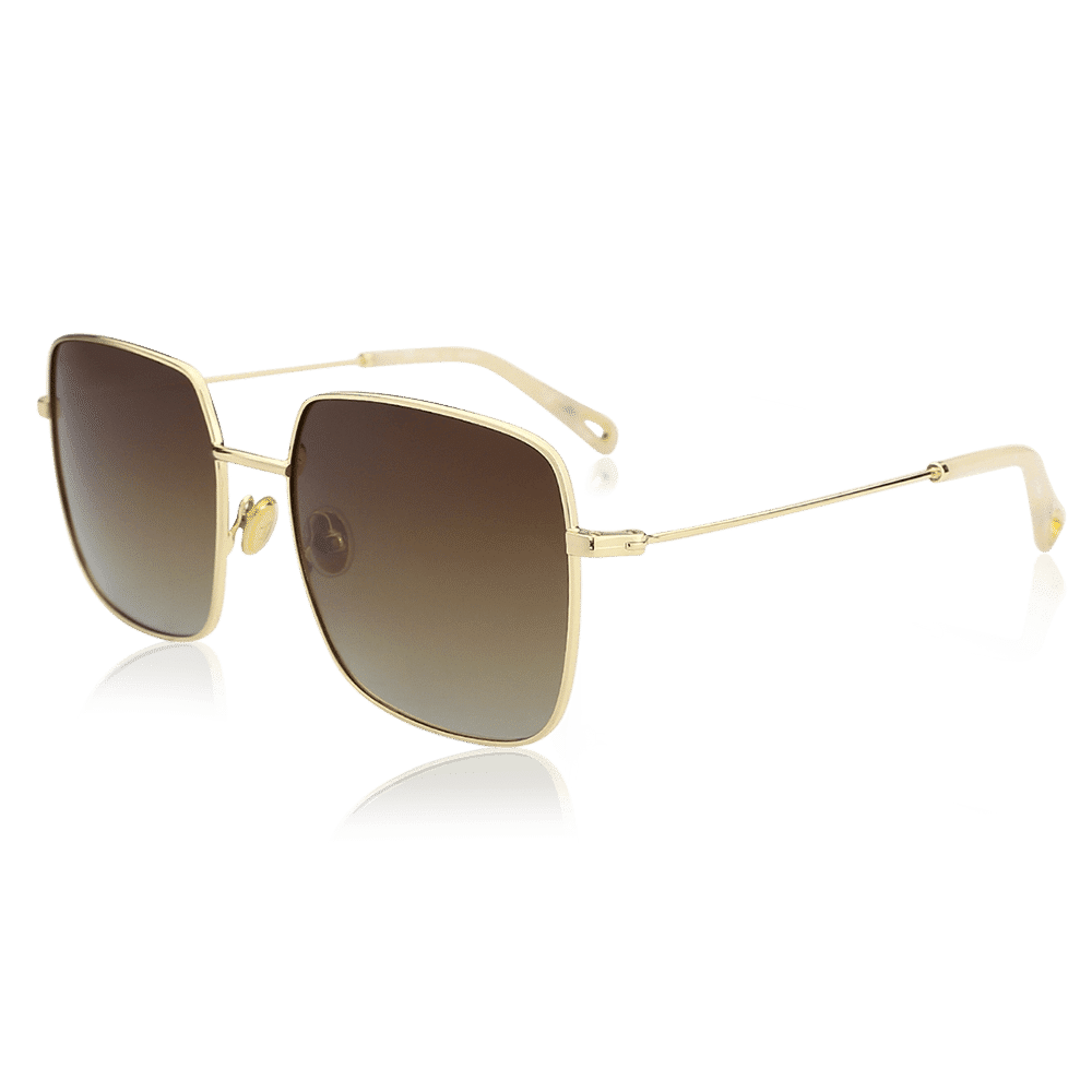 Square Sunglasses with Coffee Lenses and Golden Frame - soufeelus