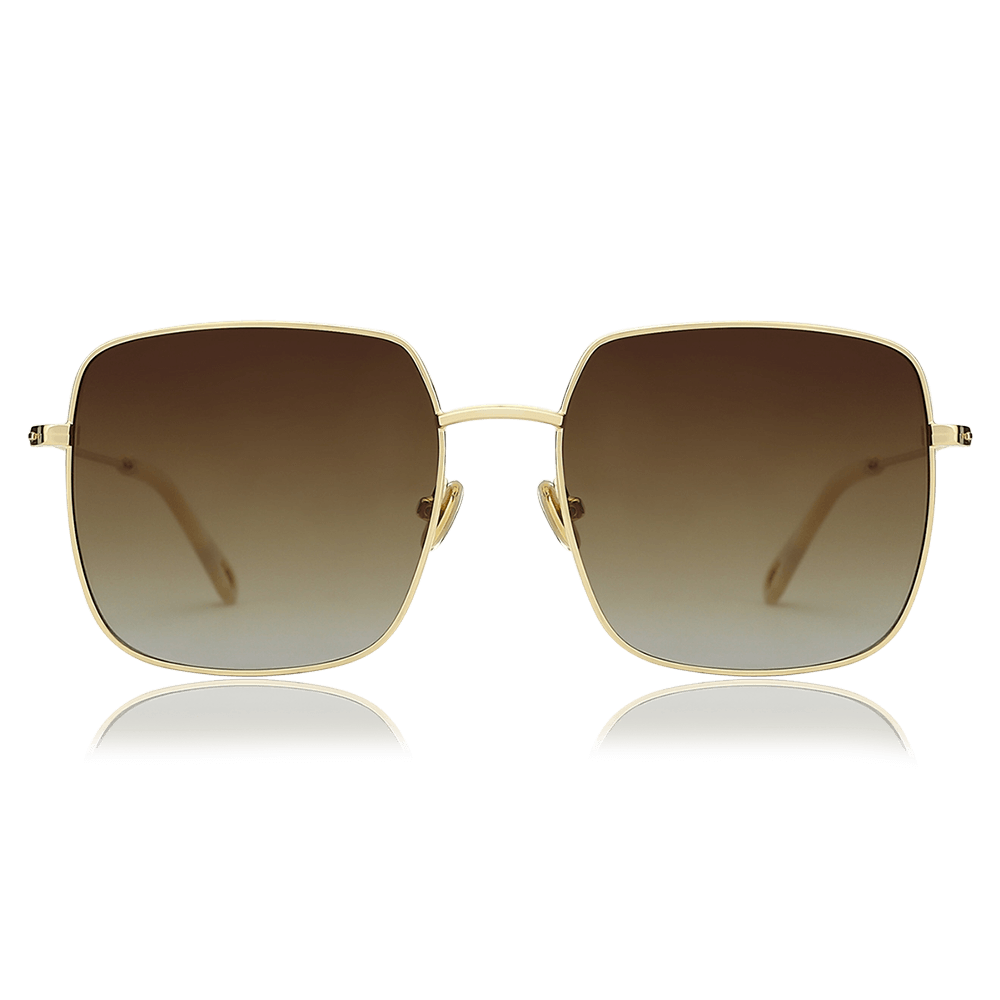 Square Sunglasses with Coffee Lenses and Golden Frame - soufeelus