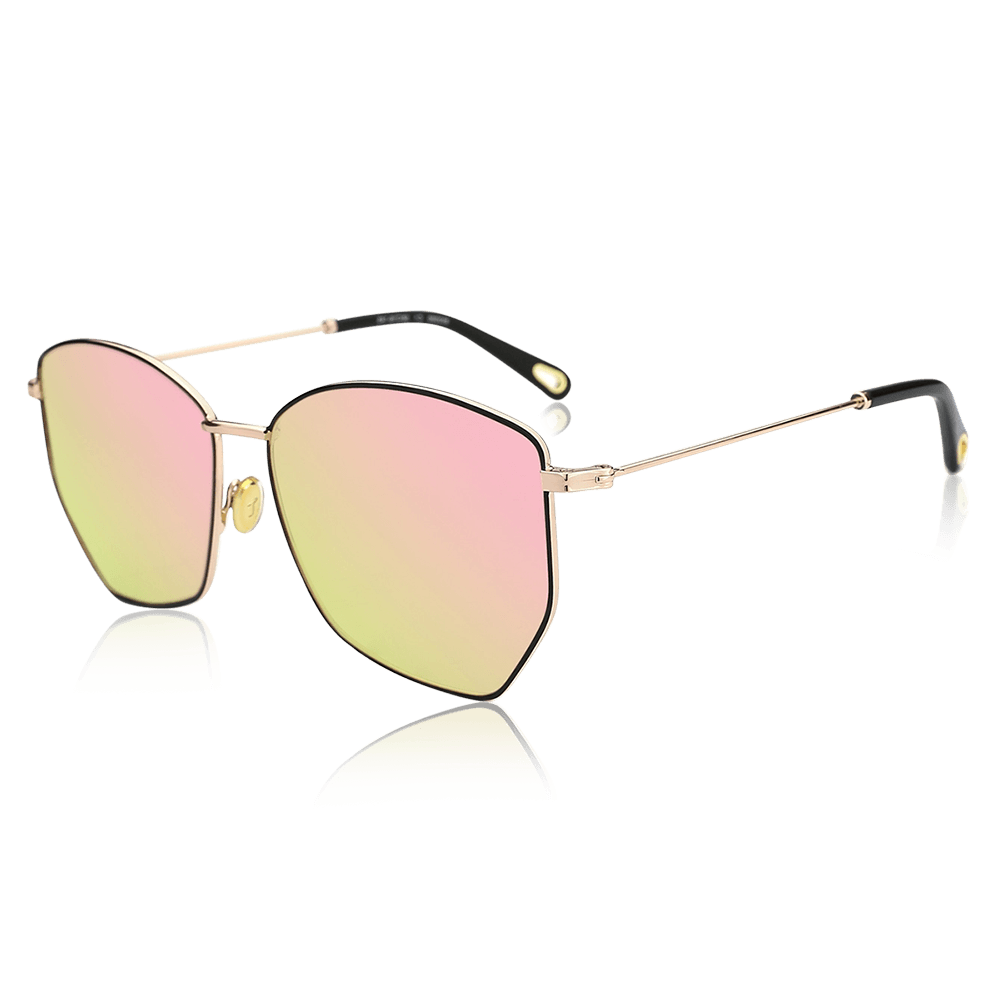 Geometric Sunglasses with Pink Lenses and Black Frame - soufeelus