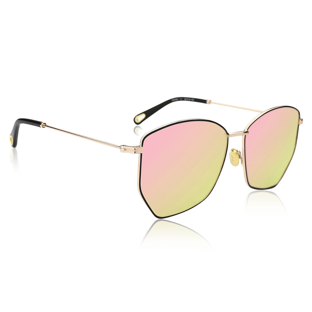Geometric Sunglasses with Pink Lenses and Black Frame - soufeelus