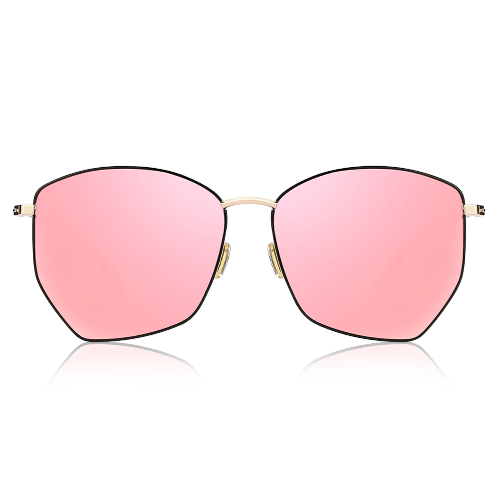 Geometric Sunglasses with Pink Lenses and Black Frame - soufeelus