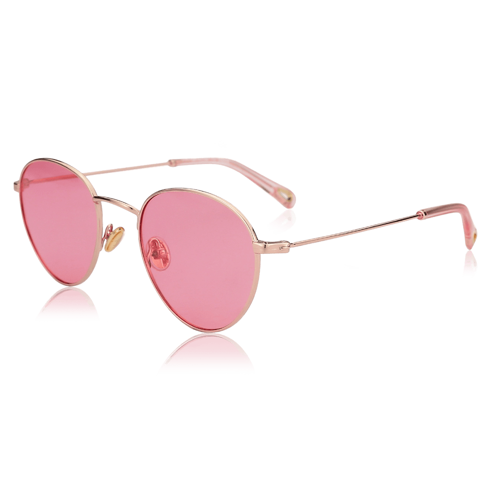 Round Sunglasses with Pink Lenses and Rose Gold Frame - soufeelus