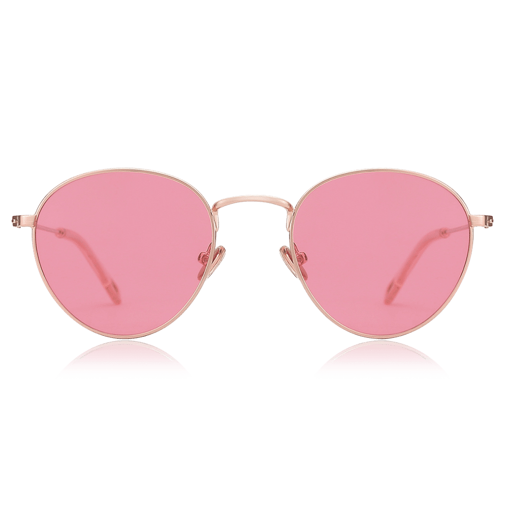 Round Sunglasses with Pink Lenses and Rose Gold Frame - soufeelus