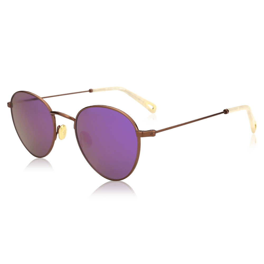Round Sunglasses with Purple Lenses and Coffee Frame - soufeelus