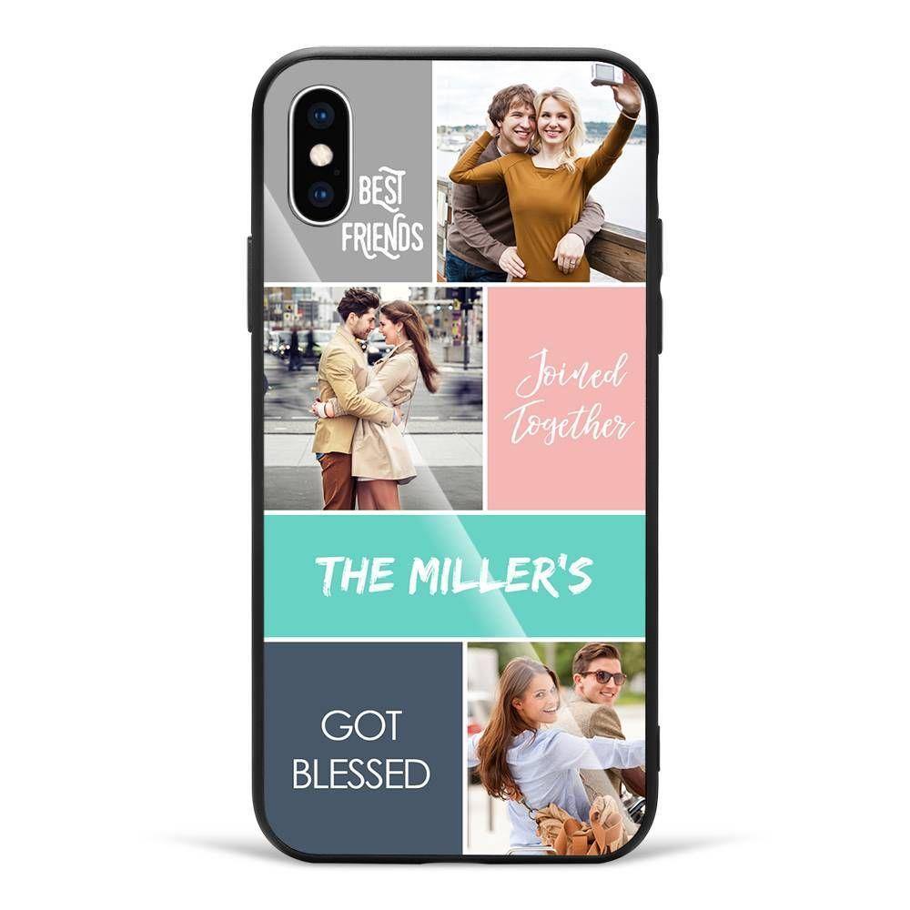 iPhoneX Custom Photo Protective Phone Case - Glass Surface - 3 Pictures with Name - soufeelus