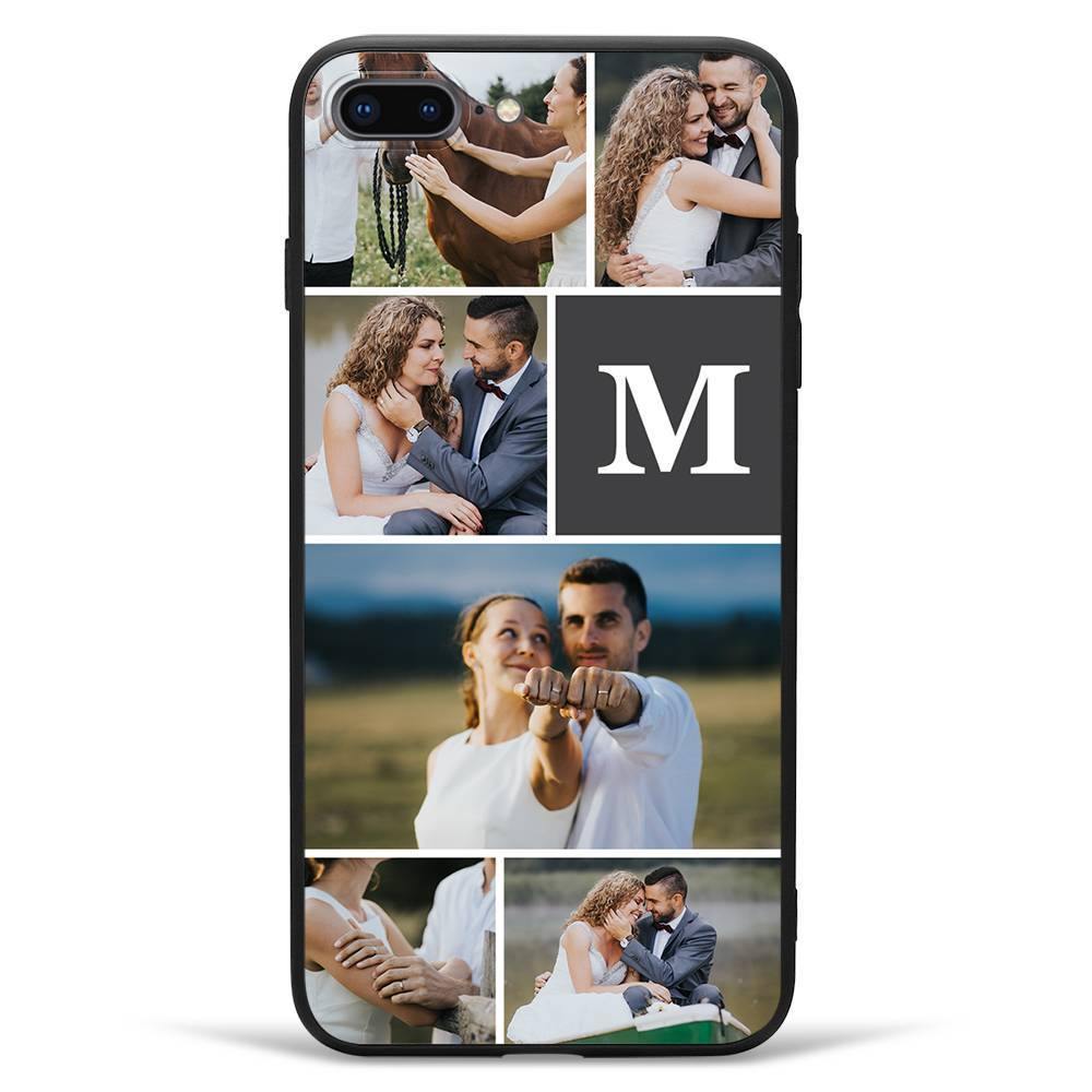 iPhone 7/8 Custom Photo Protective Phone Case - Glass Surface - 6 Pictures with Single Letter - soufeelus