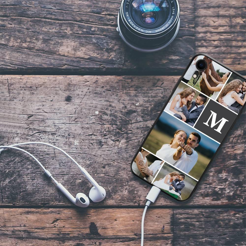 iPhone Xr Custom Photo Protective Phone Case - 6 Pictures with Single Letter Soft Shell Matte - soufeelus