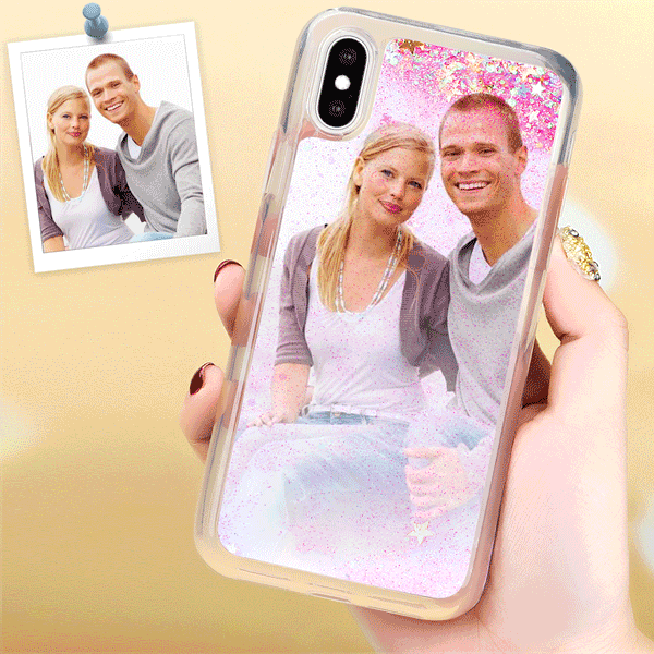 Custom Photo Phone Case Pink Quicksand with Little Heart - iPhone Xr - soufeelus