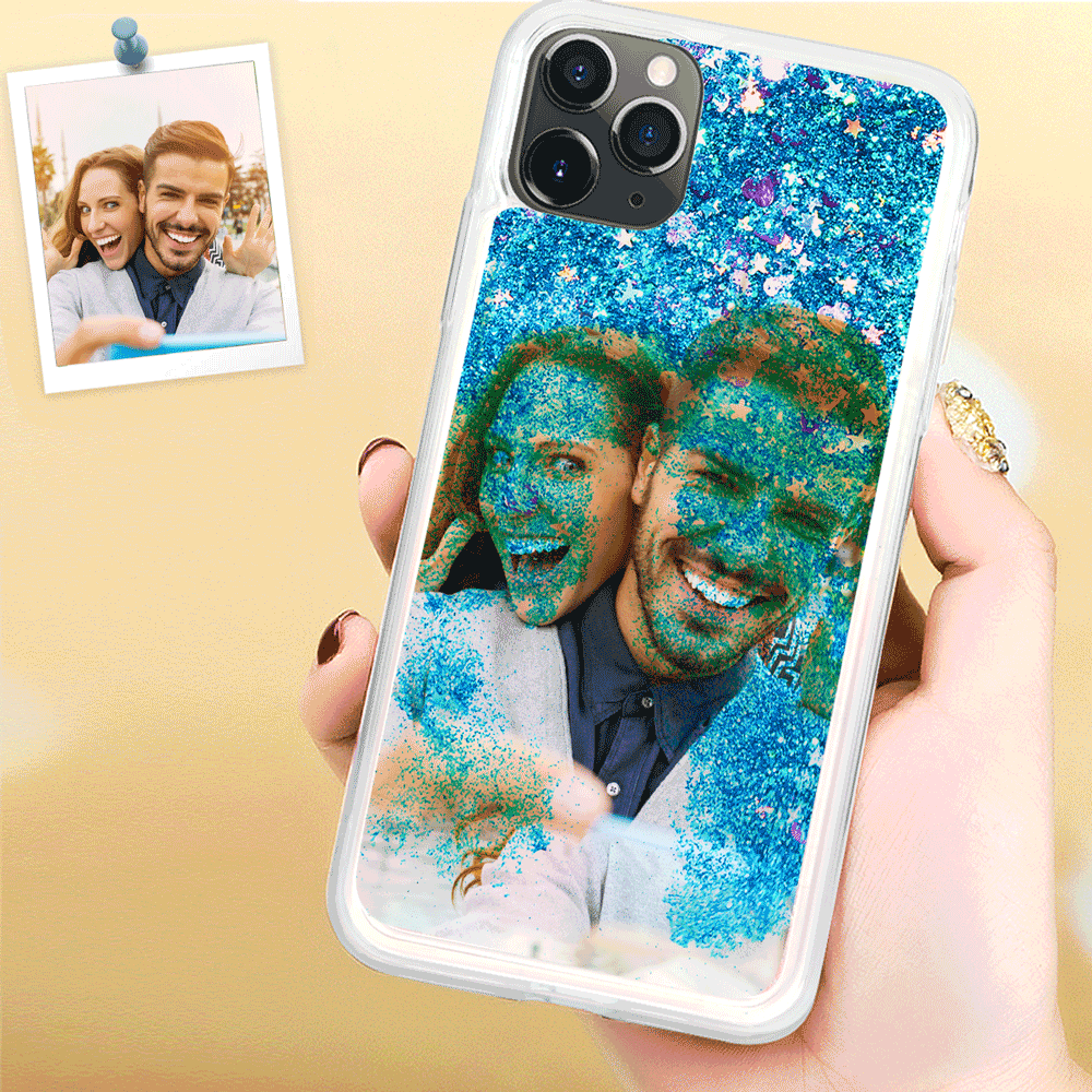 iPhone Xs Max Custom Quicksand Photo Protective Phone Case Soft Shell - Blue - soufeelus