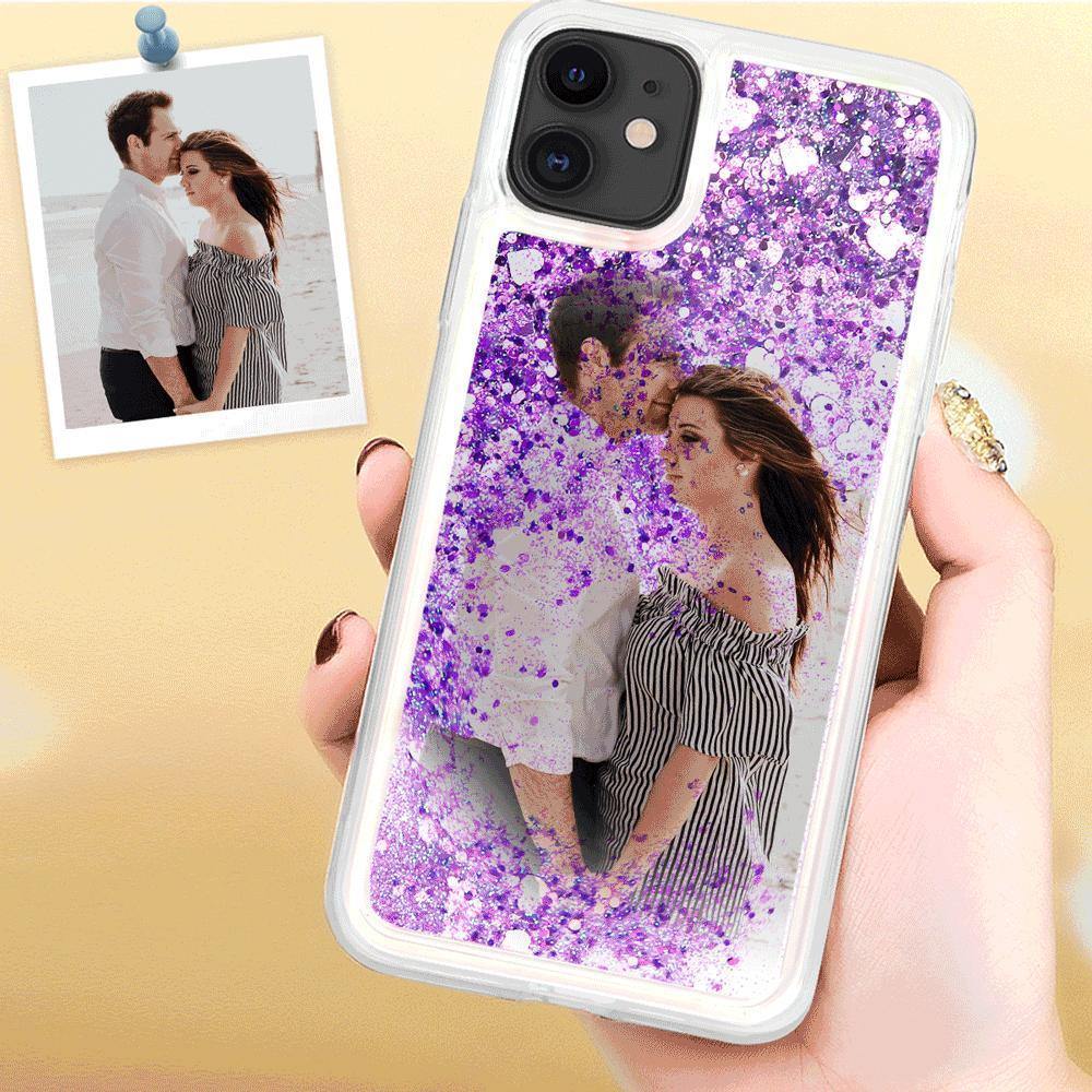 iPhone Xs Max Custom Quicksand Photo Protective Phone Case Soft Shell - Purple - soufeelus