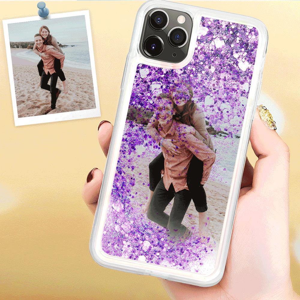 iPhone Xs Max Custom Quicksand Photo Protective Phone Case Soft Shell - Purple - soufeelus