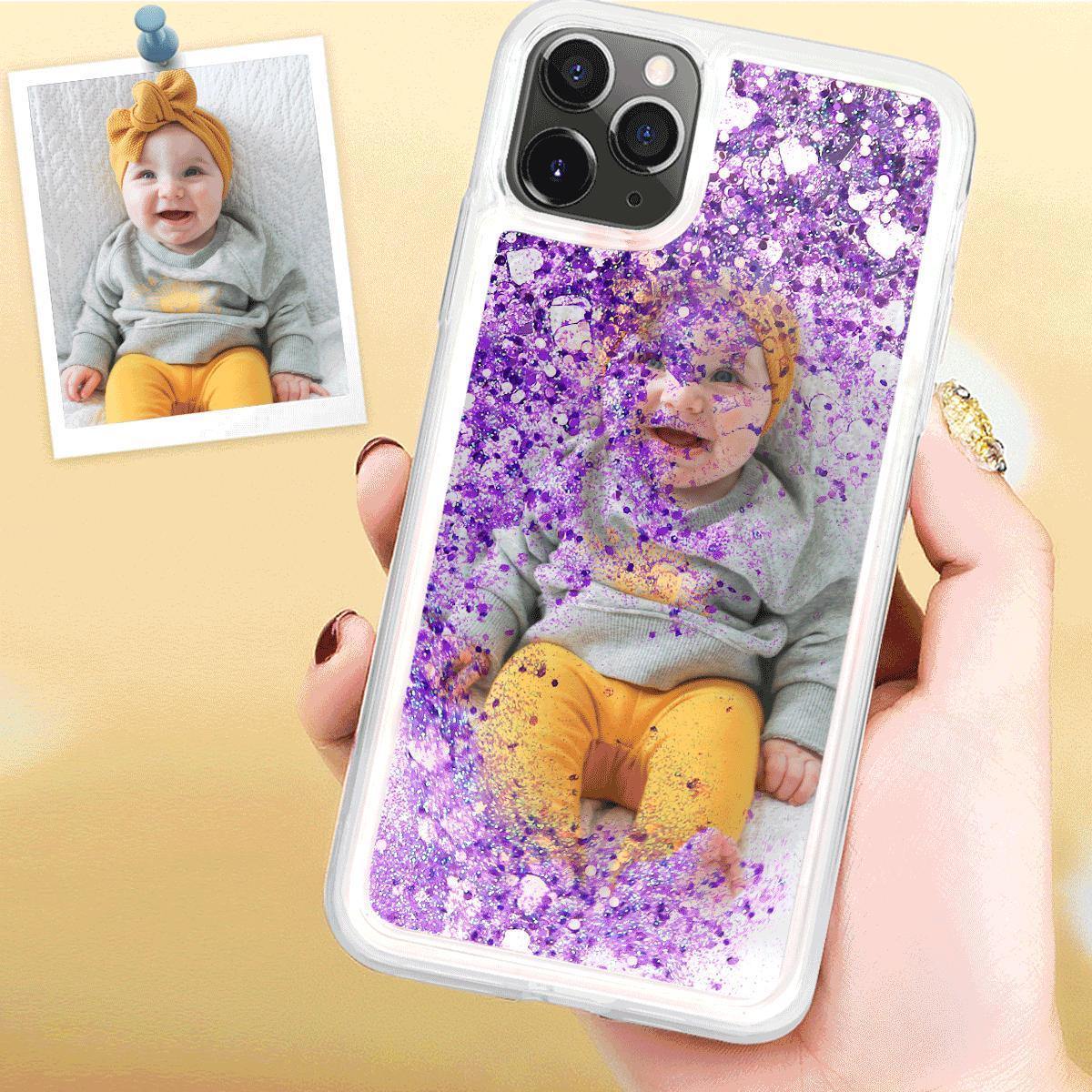 iPhone Xs Max Custom Quicksand Photo Protective Phone Case Soft Shell - Purple - soufeelus