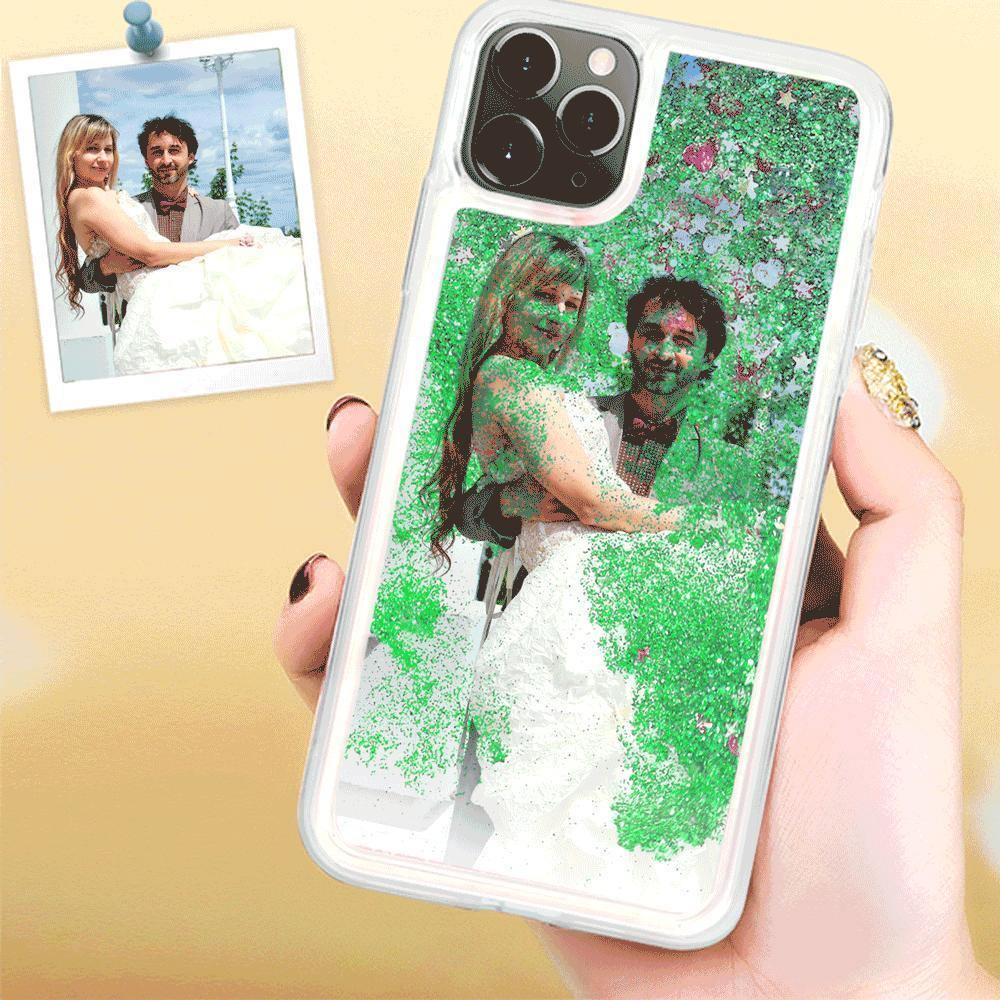 iPhone X/Xs Custom Quicksand Photo Protective Phone Case Soft Shell - Green - soufeelus