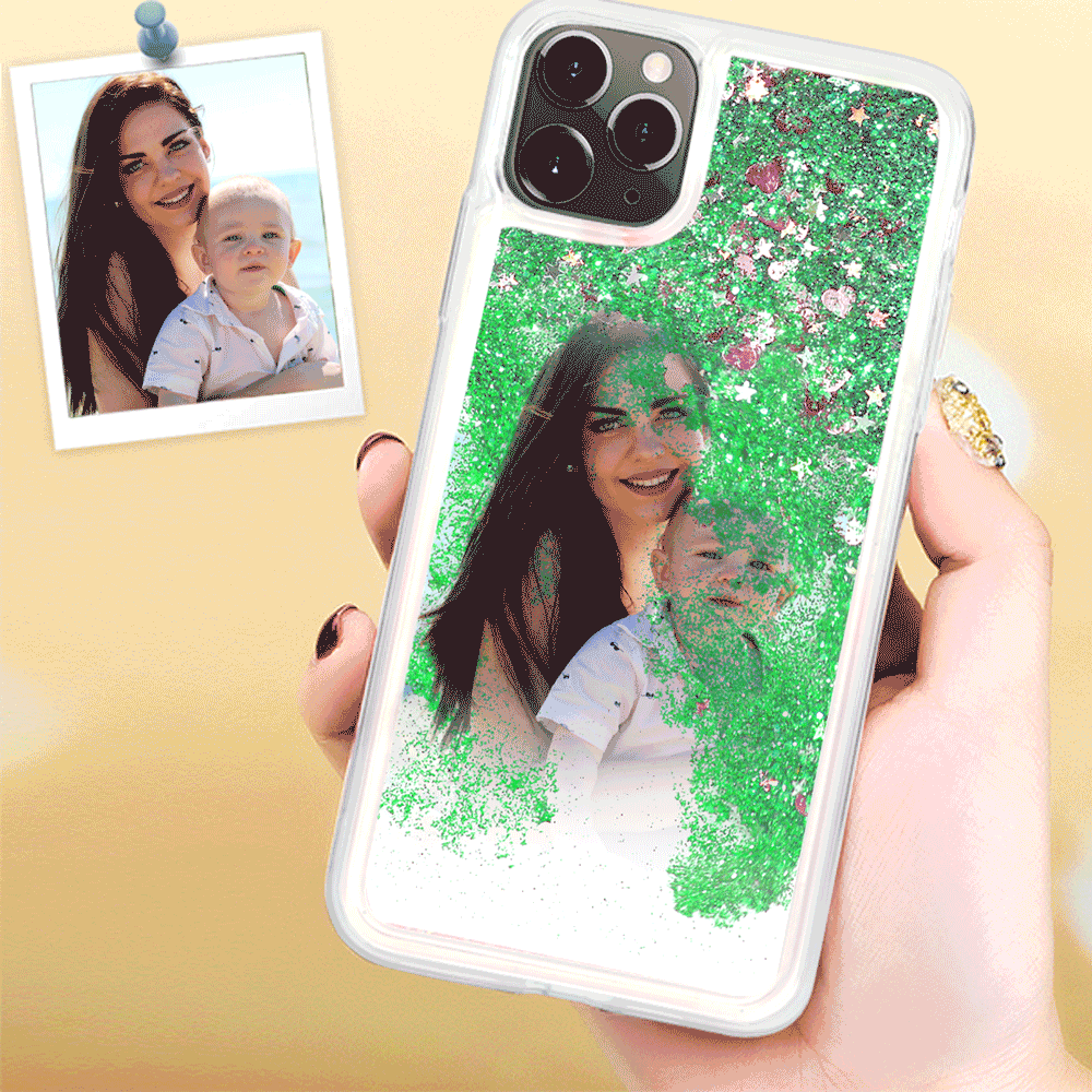 iPhone Xr Custom Quicksand Photo Protective Phone Case Soft Shell - Green - soufeelus