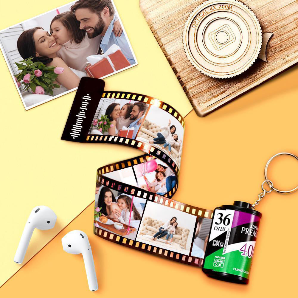 Scannable Spotify Code Camera Roll Keychain Spotify Photo Engraved Film Keychain Gifts for Couple's Green 5 Pics