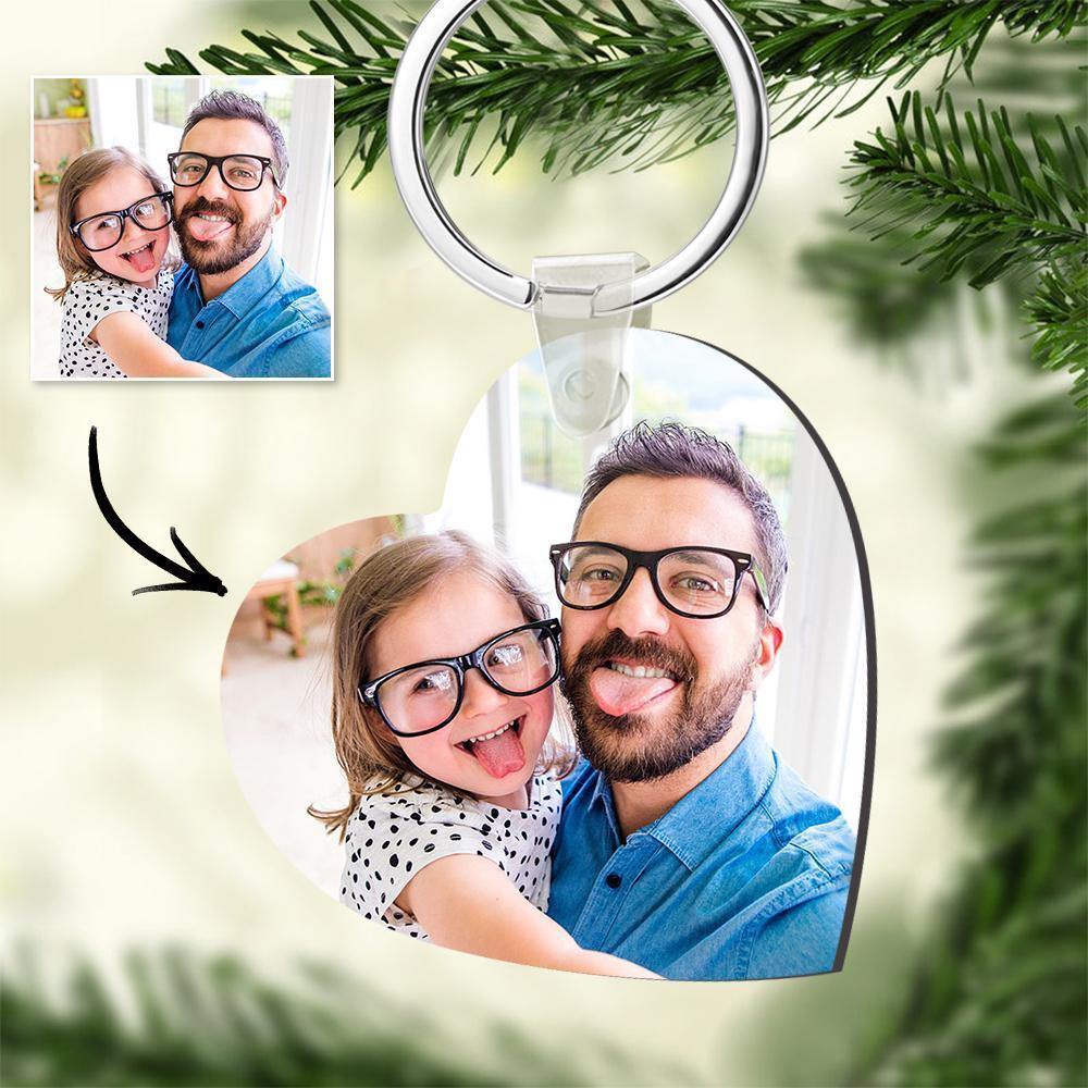 Custom Photo Keychain Density Board Memorial Gift Heart Shape for Father - soufeelus