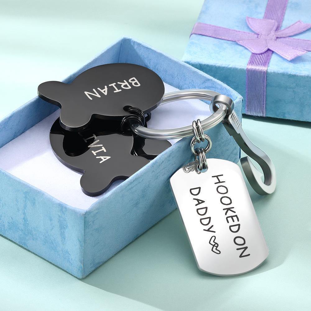 Engraved Little Fish Key Chain with 3 Fish Gift for Family - soufeelus