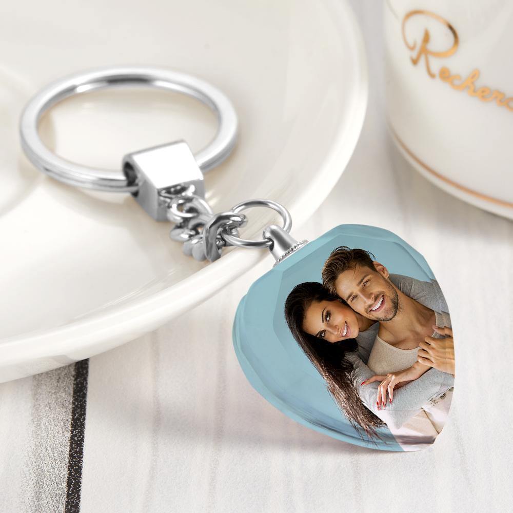 Custom Photo Keychain Crystal Keychain Couple's Gifts Heart-shaped - soufeelus