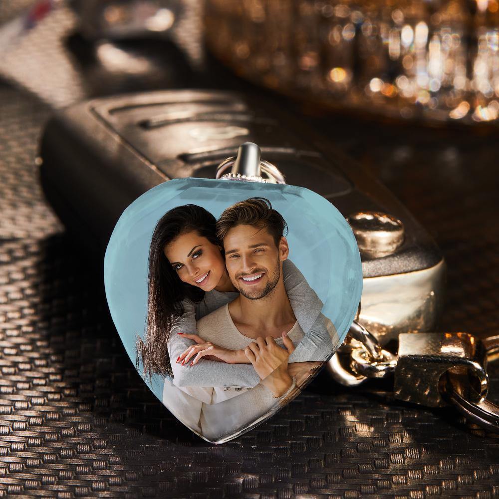 Custom Photo Keychain Crystal Keychain Couple's Gifts Heart-shaped - soufeelus