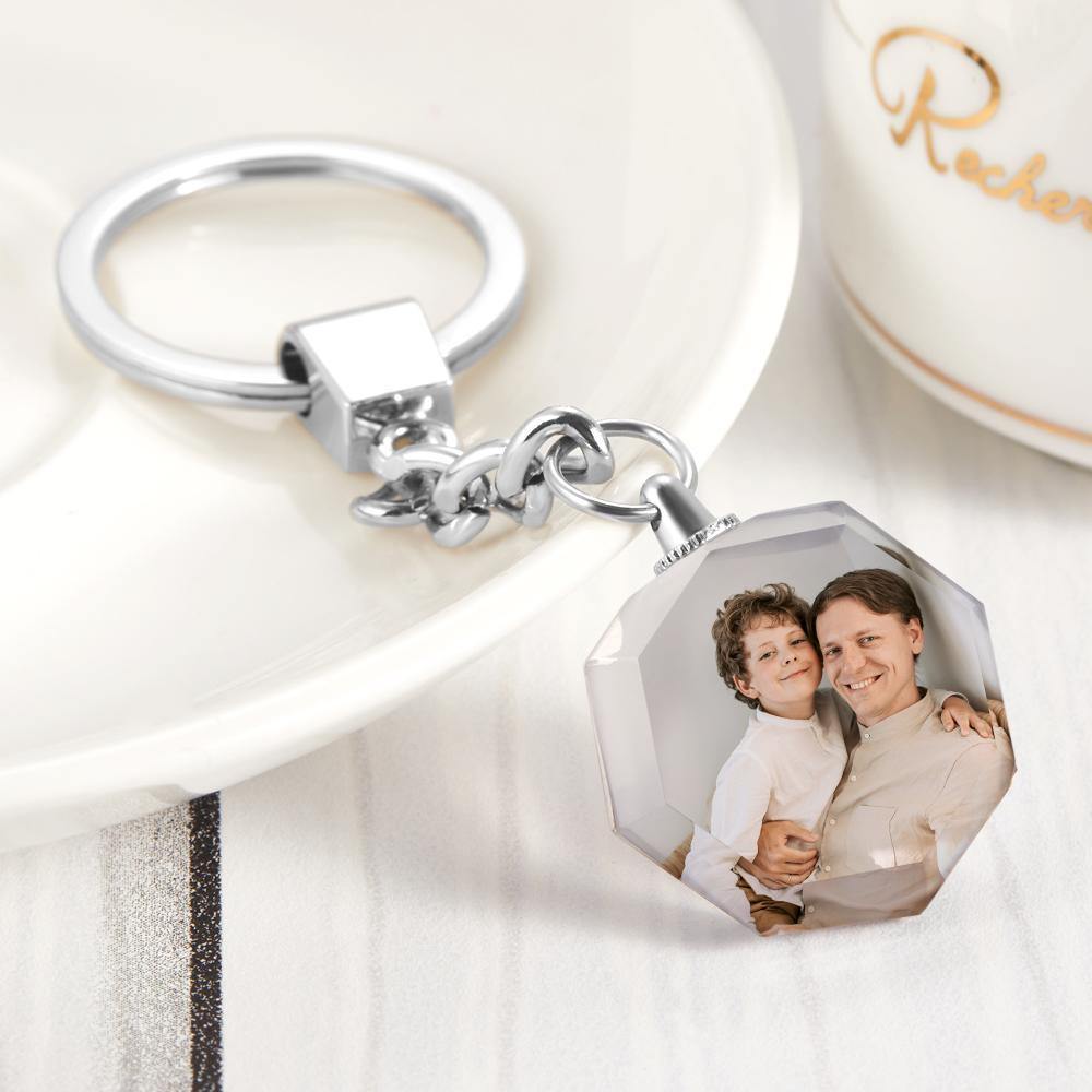 Custom Photo Keychain Crystal Keychain Father's Gifts Octagon - soufeelus