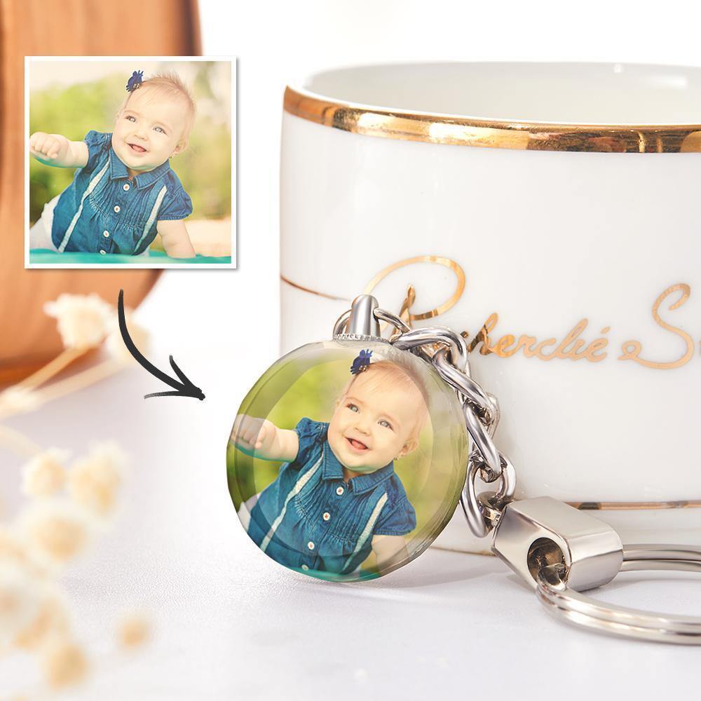 Custom Photo Keychain Crystal Keychain Round-shaped Cute Baby Memorial Gifts - soufeelus