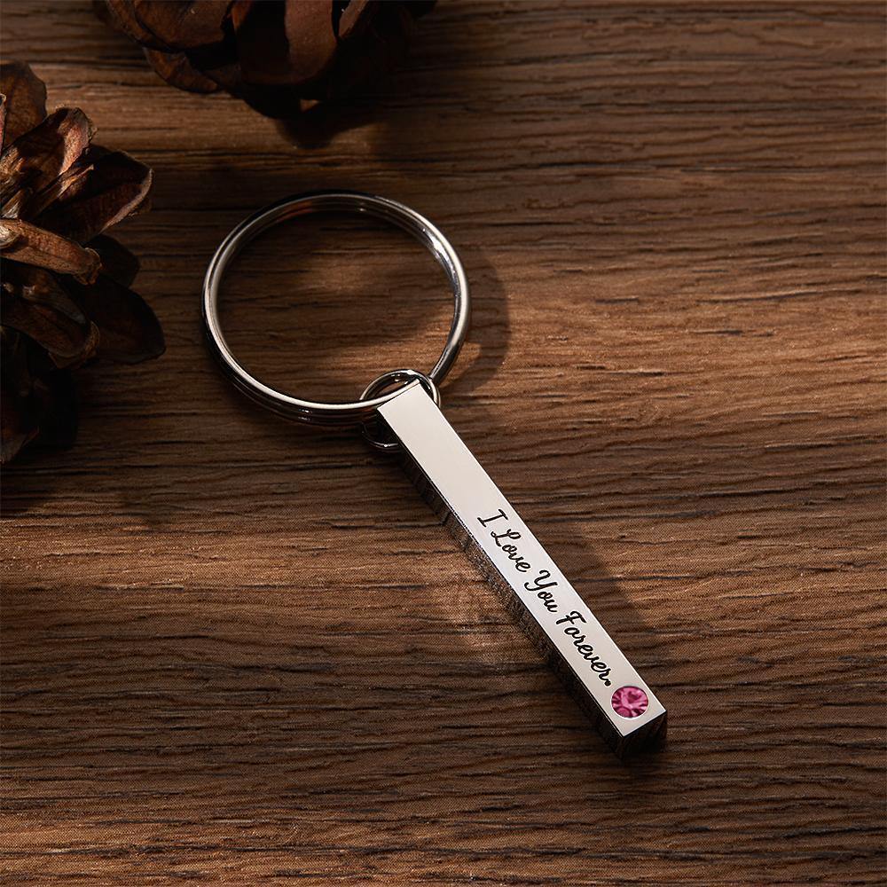 Custom Keychain 3D Engraved Keychain with Birthstone March Birthday Gifts - soufeelus