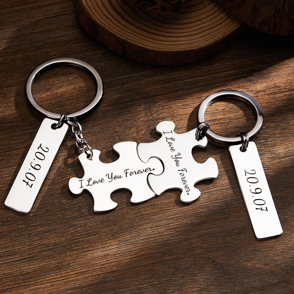 Engraved Keychain Custom Block Puzzle Keychain Couple's Gifts