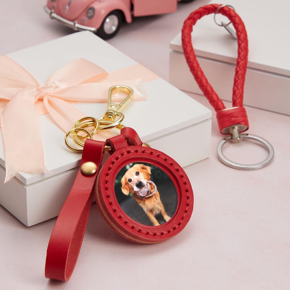 Photo Keychain Colorful Picture Unique Design Memorial Pet with Red Leather - soufeelus