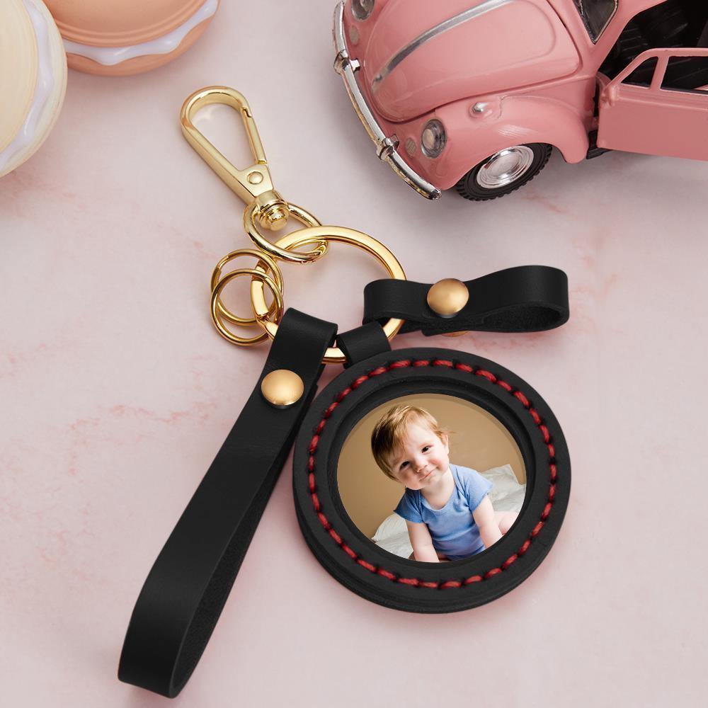 Photo Keychain Colorful Picture Creative Gifts for Babies with Black Leather - soufeelus