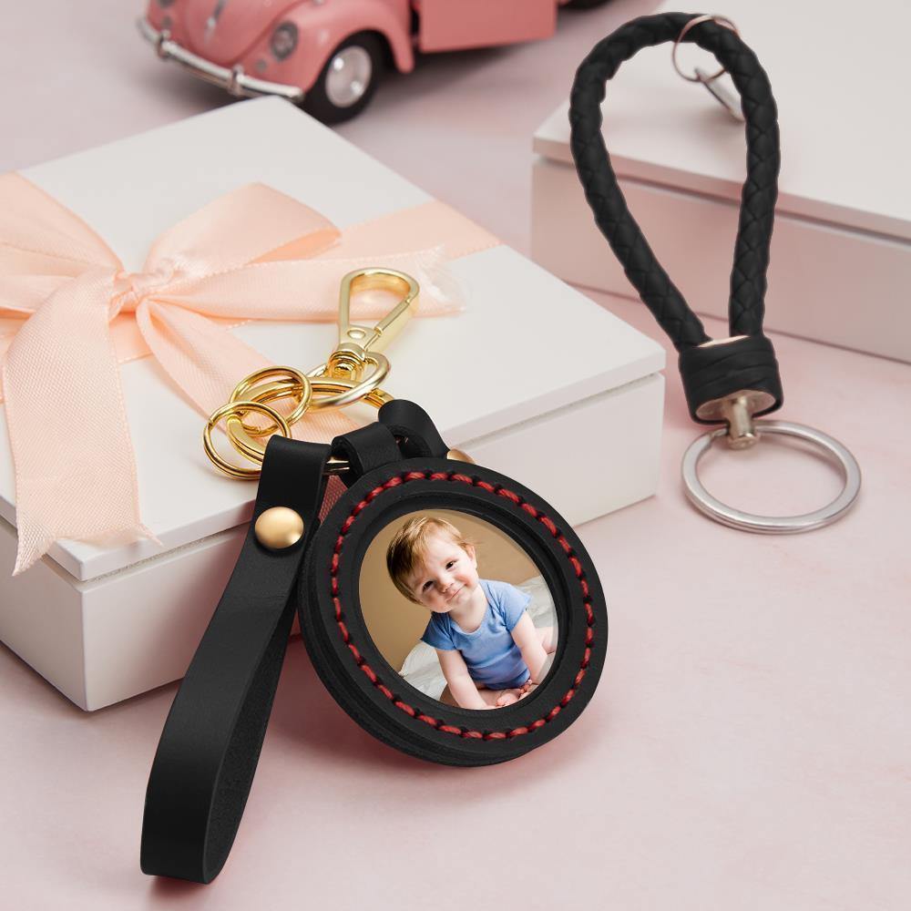 Photo Keychain Colorful Picture Creative Gifts for Babies with Black Leather - soufeelus