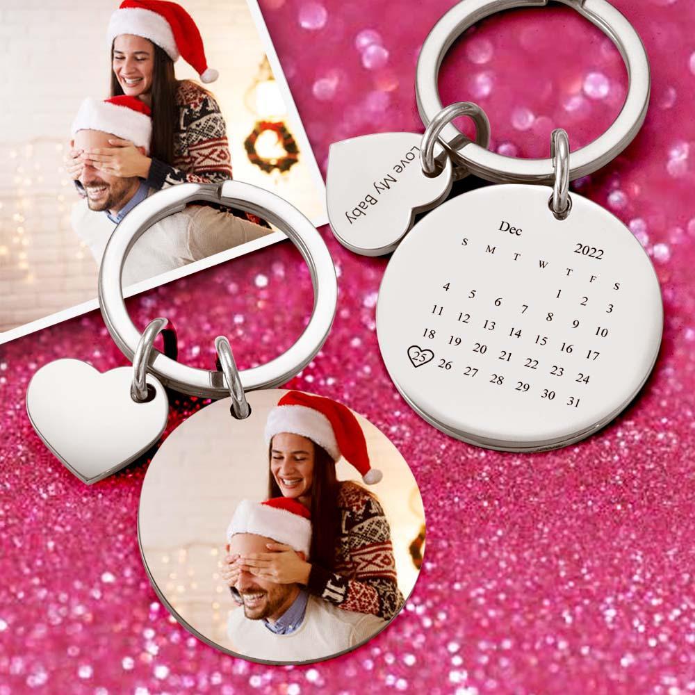 Custom Photo Keychain Personalized Engraved Calendar Keychain For Christmas Day - soufeelus
