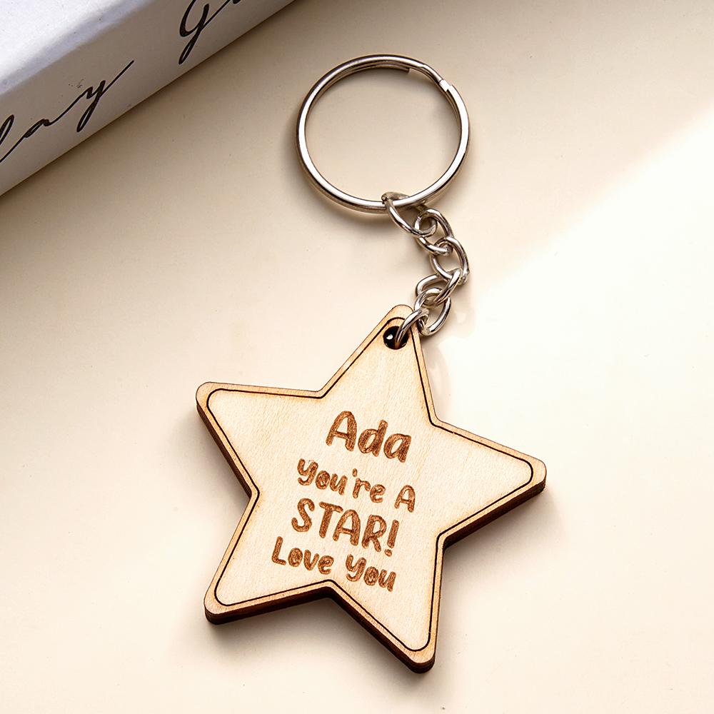 Custom Engraved Keychain Pentagram Creative Wooden Gifts - soufeelus